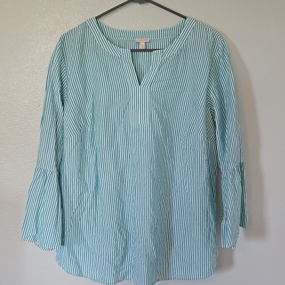 Talbots | Green Striped Bell Sleeve Top Size 1X